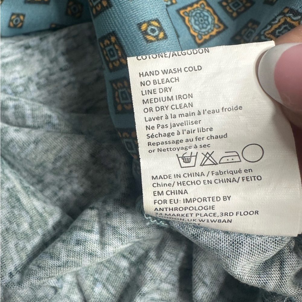Anthropologie Tiny Kumiko Mix Print Blouse Large teal turquoise embroidered tank - Picture 12 of 12